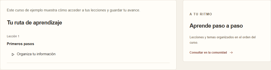 Ruta de aprendizaje de un curso de ejemplo.
